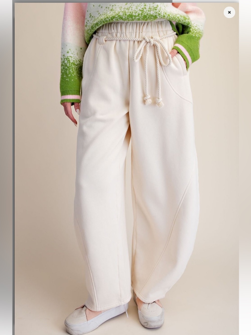 Easel Olive Kiwi washed Terry Barrel Leg Pull on Lounge Pants